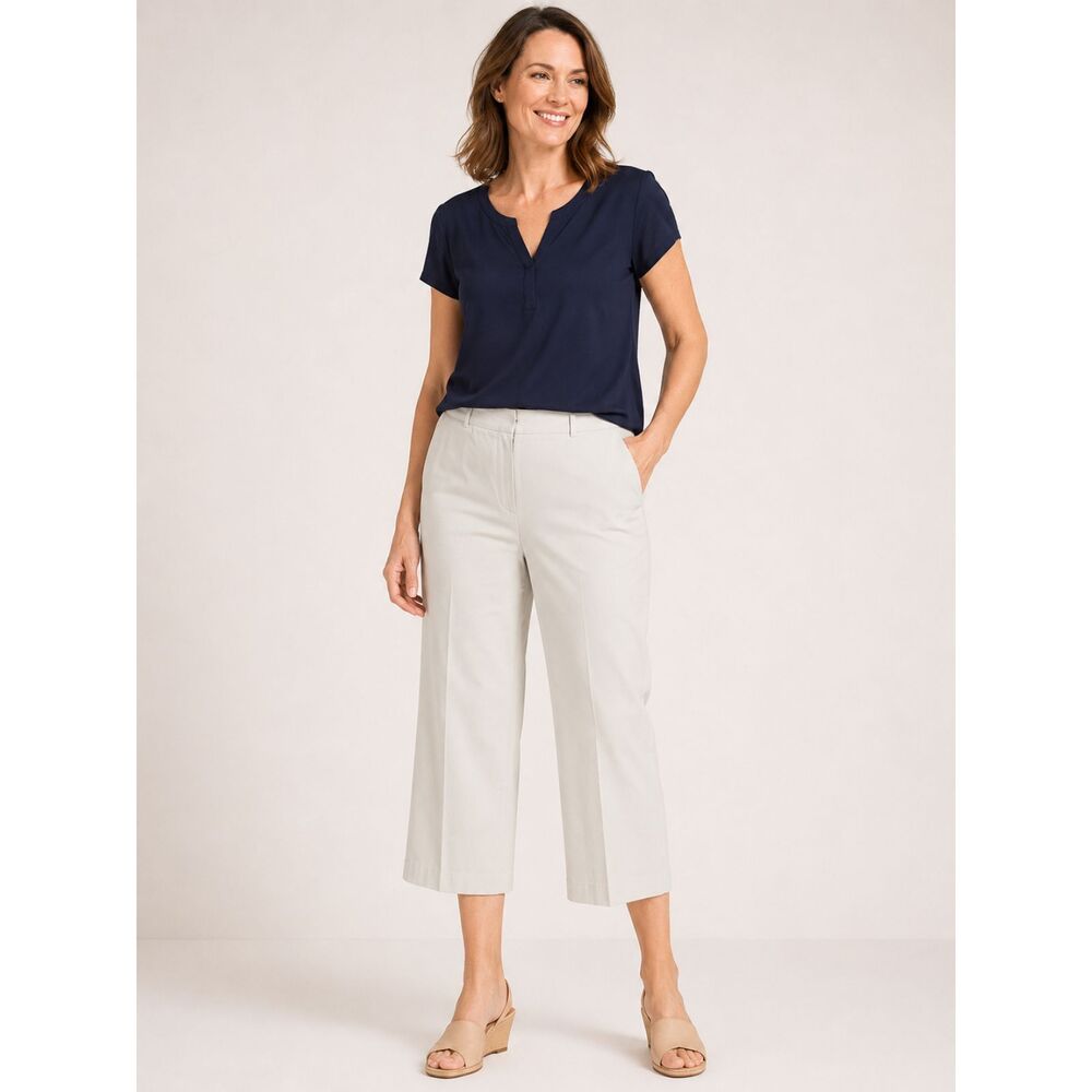 Evelyn & Arthur Ivory Cotton-Blend Cropped Pants with Pockets - Size 14